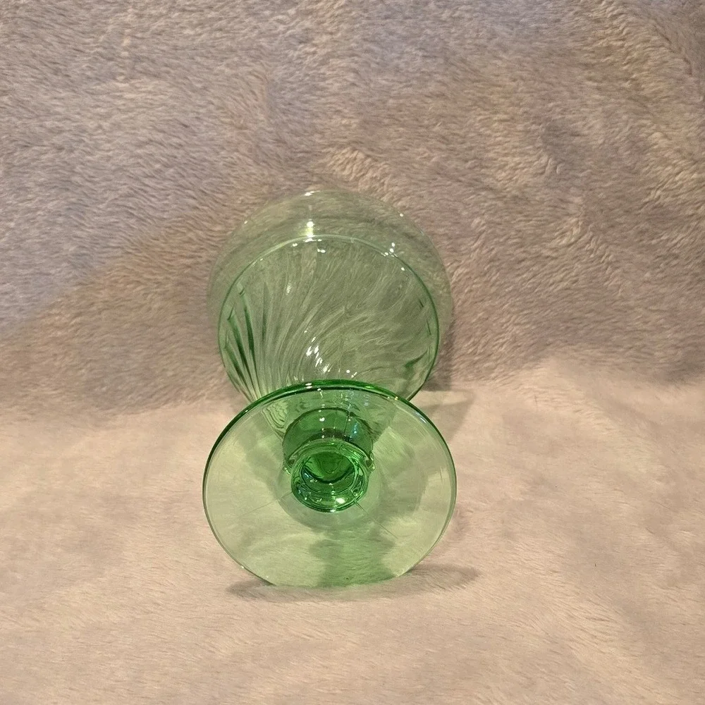 Vintage Duncan & Miller Spiral‎ Flutes Green 8 oz. Footed Water Tumbler Set of 2